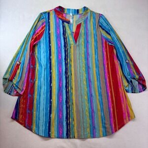 Dear Scarlett Women Striped V Neck Tunic‎ Top Size Large Chic Bohemian Resort
